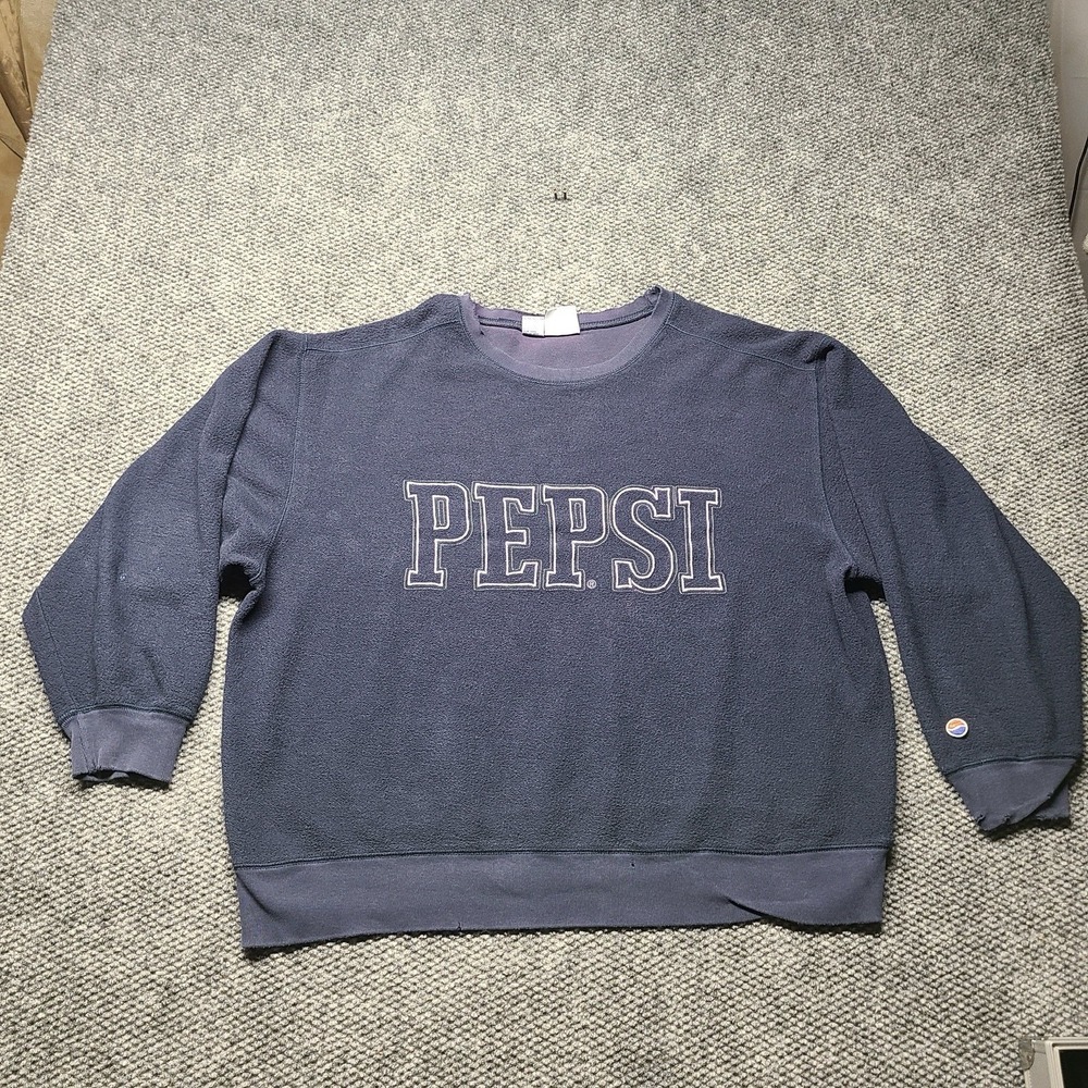 Vintage Pepsi Fleece Pullover Sweatshirt Size Medium Large XL Blue Distressed